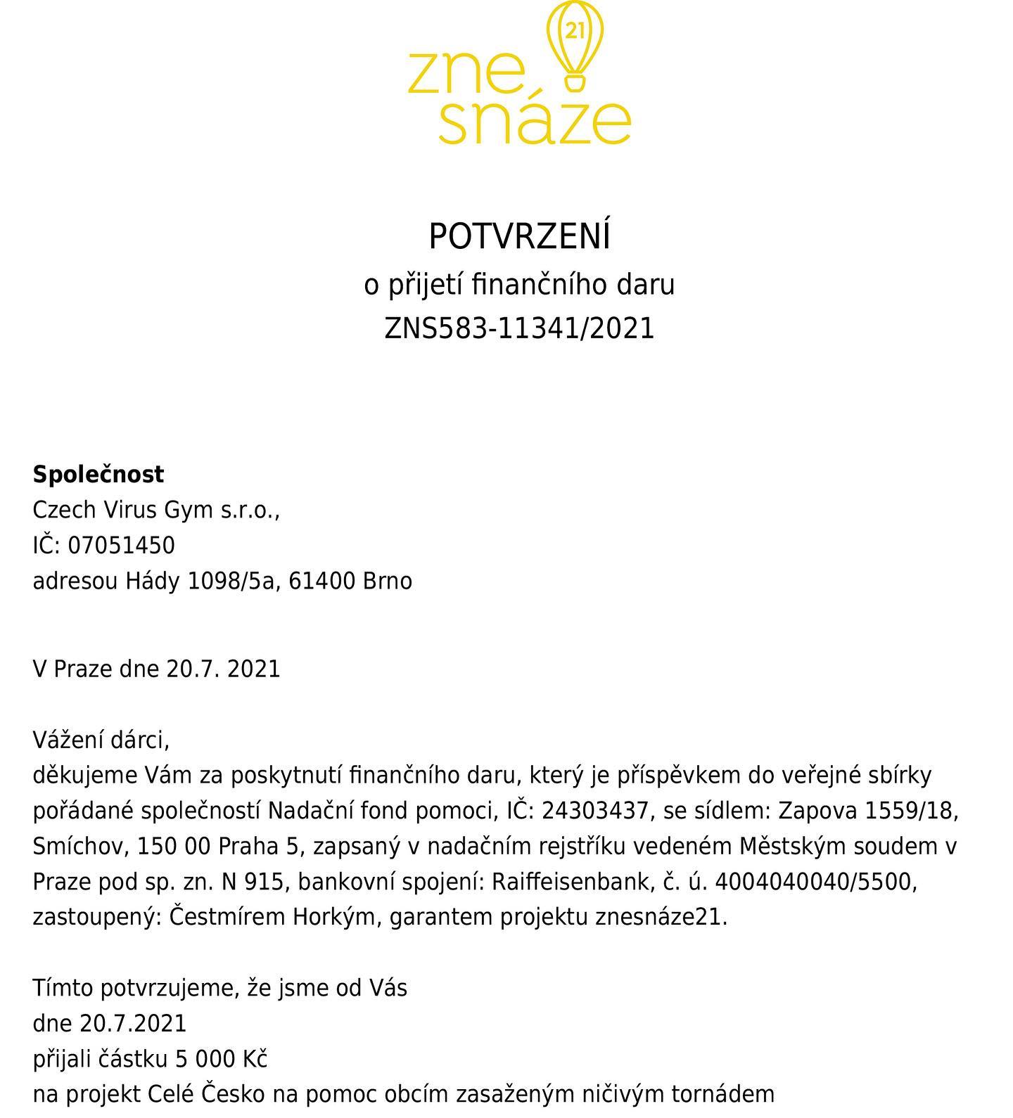 znesnaze nadace dar fitness brno